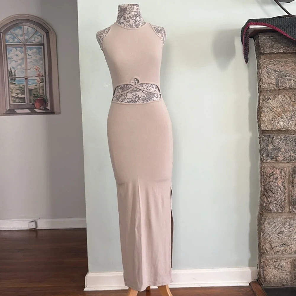 Sophie Rue Tan Cut Out Ruched Bodycon Dress - Picture 1 of 12